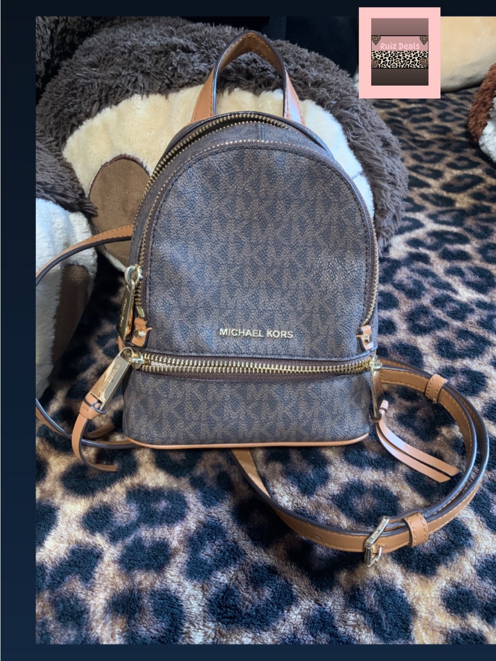 Michael Kors Signature Brown Mini Backpack with Gold Hardware